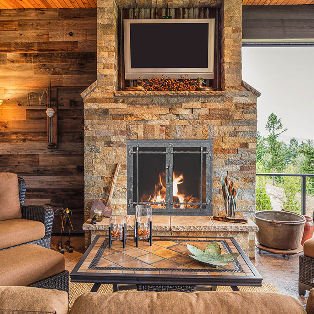 Aged Iron Stoll rustic fireplace doors